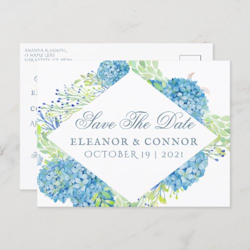 Blue Hydrangea Sophisticated Wedding Announcement Postcard