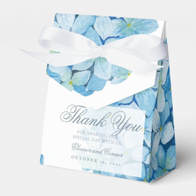 Blue Hydrangea Sophisticated Wedding Favor Box (Front Side)