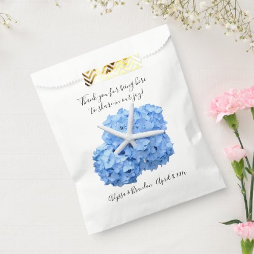 Blue Hydrangea Starfish Beach Wedding Favor Bags