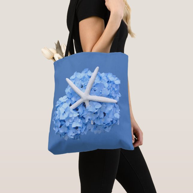 Blue Hydrangea Starfish Beach Wedding Gift Bag (Close Up)