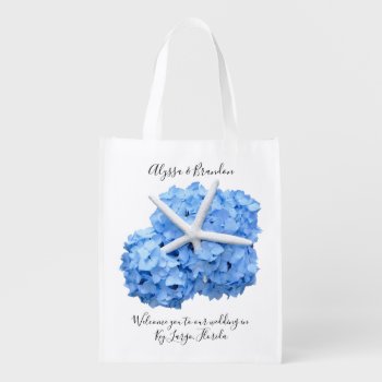 Blue Hydrangea Starfish Beach Wedding Welcome Bag by sandpiperWedding at Zazzle