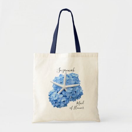Blue Hydrangea Starfish Bridesmaid Bridal Party Tote Bag