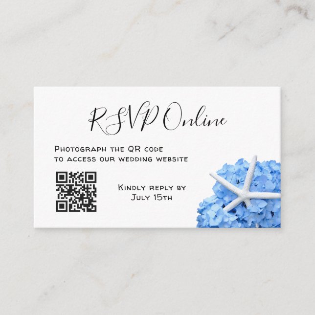 Blue Hydrangea Starfish Gift Registry Cards (Front)