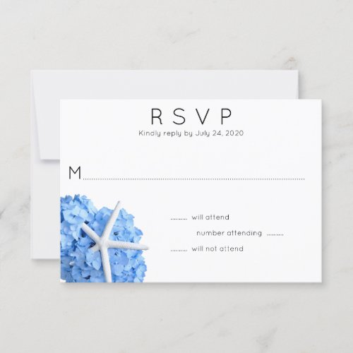 Blue Hydrangea Starfish Wedding RSVP Card