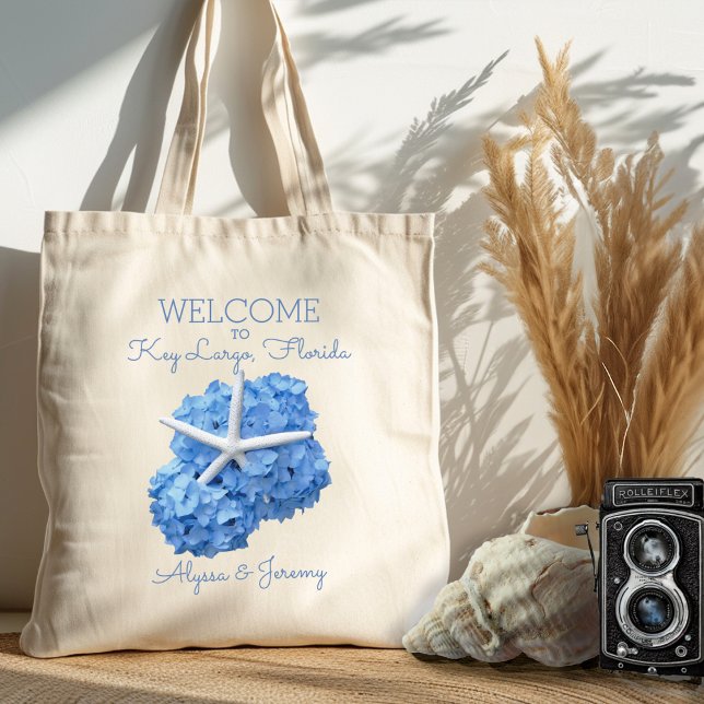 Blue Hydrangea Starfish Wedding Welcome Tote Bag (Creator Uploaded)
