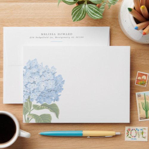 Blue Hydrangea Stationery or Invitation  Envelope