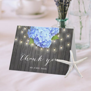 Blue Hydrangea String Lights Barn Wood Thank You