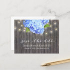 Blue Hydrangea & String Lights Wood Save the Date