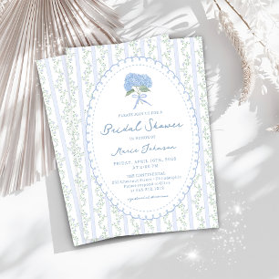Blue Hydrangea Stripes Bridal Shower Invitation