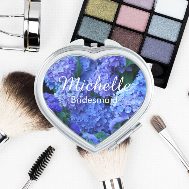 Blue Hydrangea Stylized Wedding Bridesmaid Mirror For Makeup (In Situ Makeup)