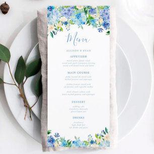 Blue Hydrangea Summer Floral Wedding Menus