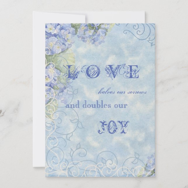 Blue Hydrangea Swirl Floral Vintage Style Invite (Front)