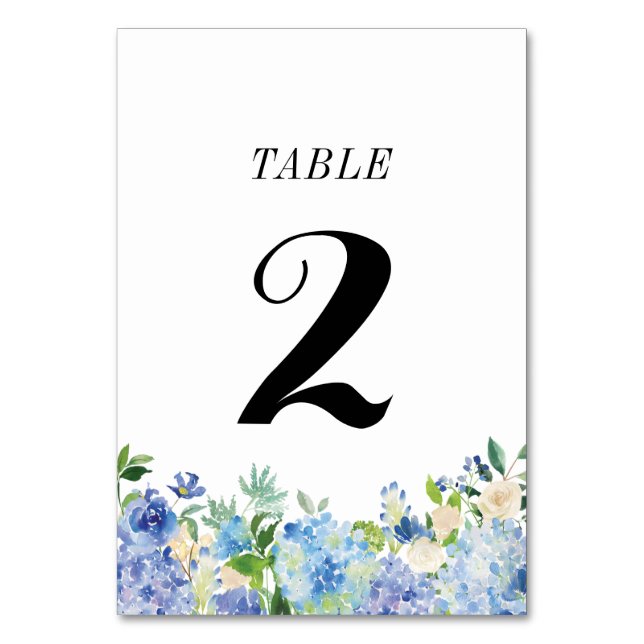 Blue Hydrangea Table Number Card - Table Two (Front)