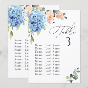 Blue Hydrangea Table Number Seating Chart Cards