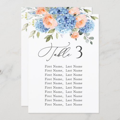 Blue Hydrangea Table Number Seating Chart Cards