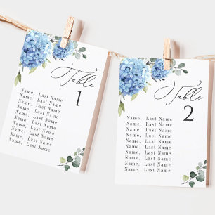 Blue Hydrangea Table Number Seating Chart Cards
