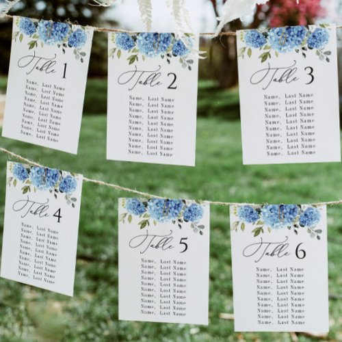 Blue Hydrangea Table Number Seating Chart Cards
