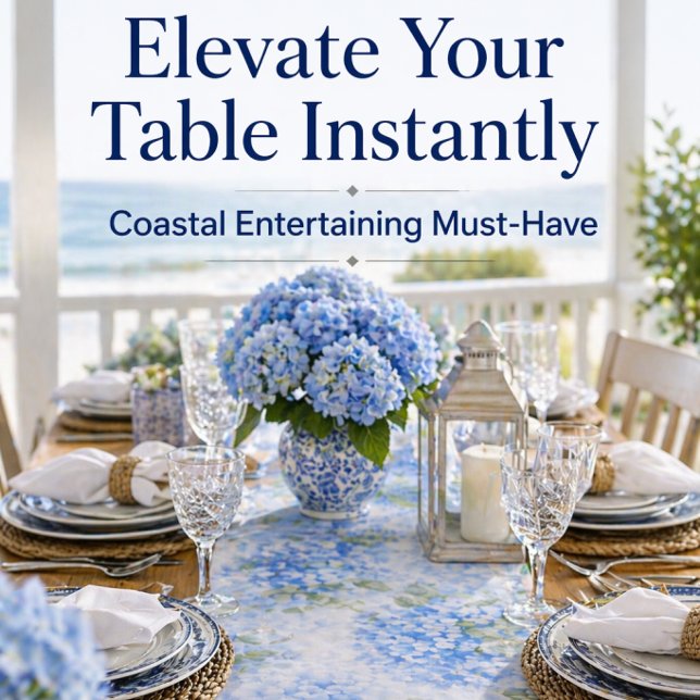 Blue Hydrangea Table Runner  (Elevate your table instantly with this coastal hydrangea runner perfect for elegant entertaining)