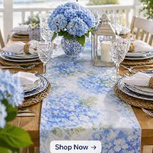 Blue Hydrangea Table Runner | Elegant Coastal