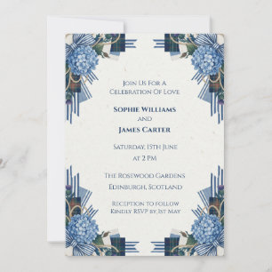 Blue Hydrangea Tartan Wedding Invitation
