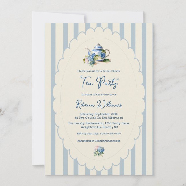 Blue Hydrangea Tea Party Bridal Shower Invitation (Front)