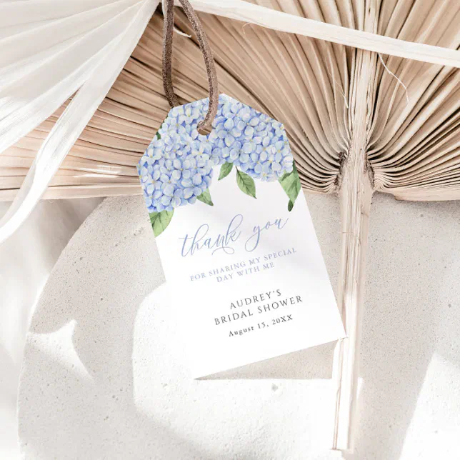 Blue Hydrangea Thank You Customized Bridal Shower Gift Tags | Zazzle