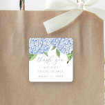 Blue Hydrangea Thank You Customized Bridal Shower Square Sticker<br><div class="desc">This beautiful design features blue hydrangea flowers and your custom text. Add your information using the template form. Use for any occasion.  The Customize Further feature can be used to access the advanced editing menu where you can change the font,  colors and layout of the text.</div>