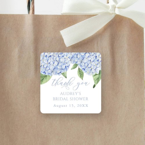 Blue Hydrangea Thank You Customized Bridal Shower Square Sticker