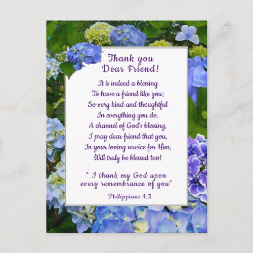 Blue Hydrangea Thank You Postcard