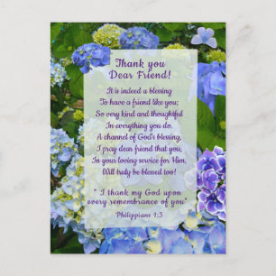 Blue Hydrangea Thank You Postcard