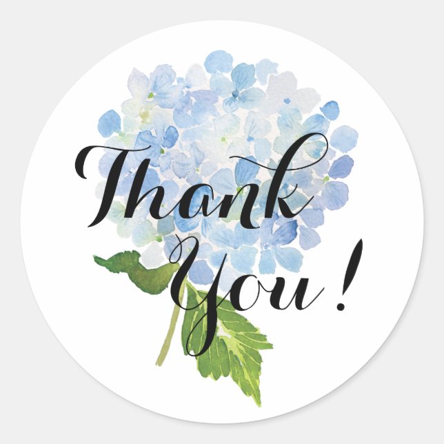 Blue Hydrangea Thank You Stickers (Front)
