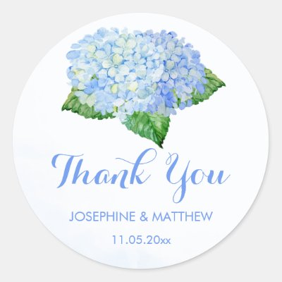 Blue Hydrangea Thank You Wedding Classic Round Sticker