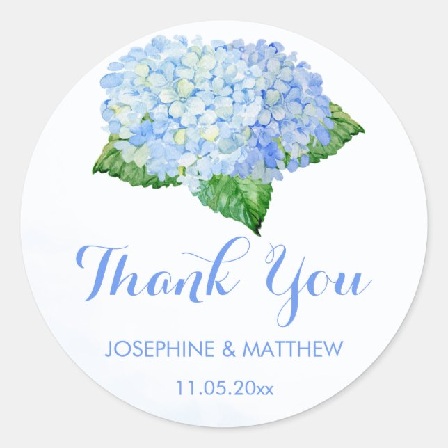 Blue Hydrangea Thank You Wedding Classic Round Sticker (Front)