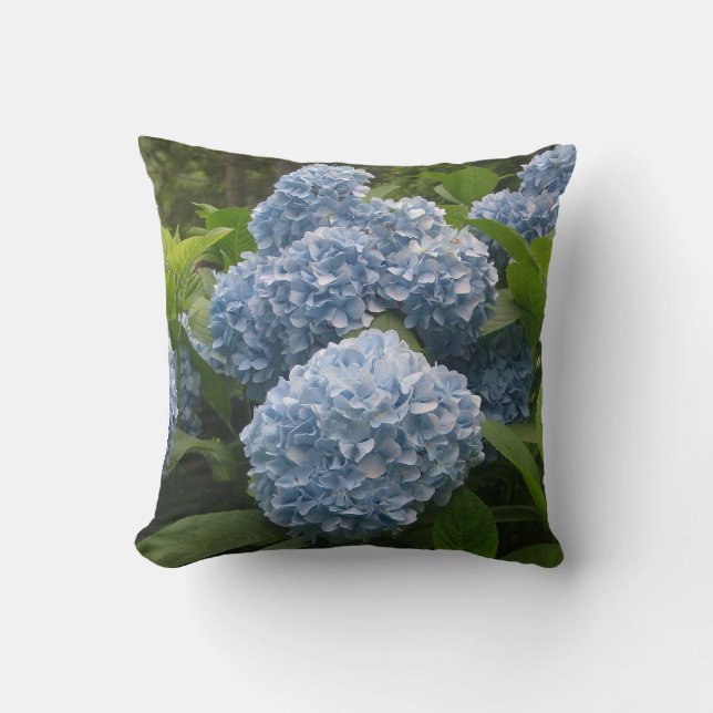 Blue Hydrangea Throw Pillow (Front)