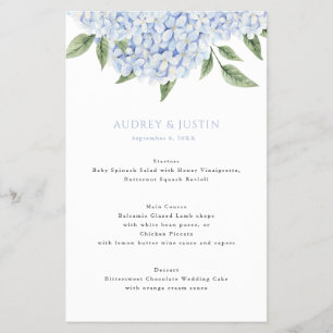 Blue Hydrangea Top Border Wedding Paper Menu