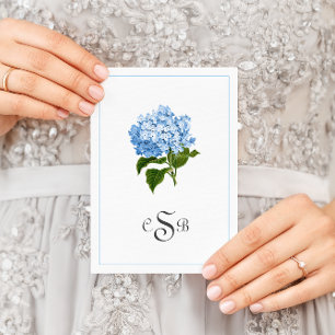 Blue Hydrangea Traditional Three Letter Monogram Letterpress Thank You Card
