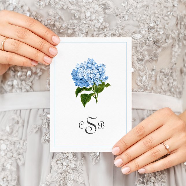 Blue Hydrangea Traditional Three Letter Monogram Letterpress Thank You Card (Creator Uploaded)