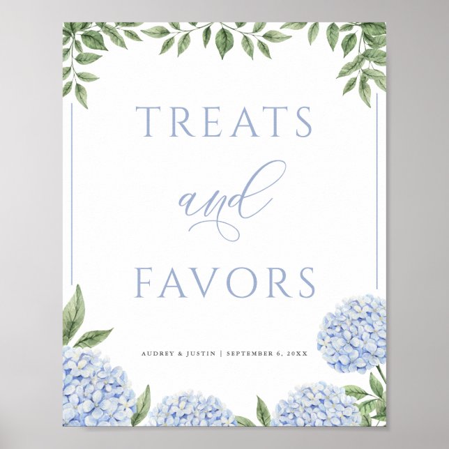 Blue Hydrangea Treats and Favors Wedding Poster (Front)