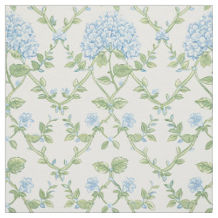 Blue Hydrangea Trellis Floral Pattern Fabric