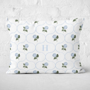 Blue Hydrangea Trellis Monogram Accent Pillow