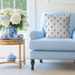 Blue Hydrangea Trellis Monogram Throw Pillow