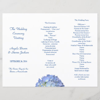 Blue Hydrangea Tri-Fold Wedding Program Template