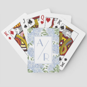 Blue Hydrangea Two Initial Monogram Custom Poker Cards