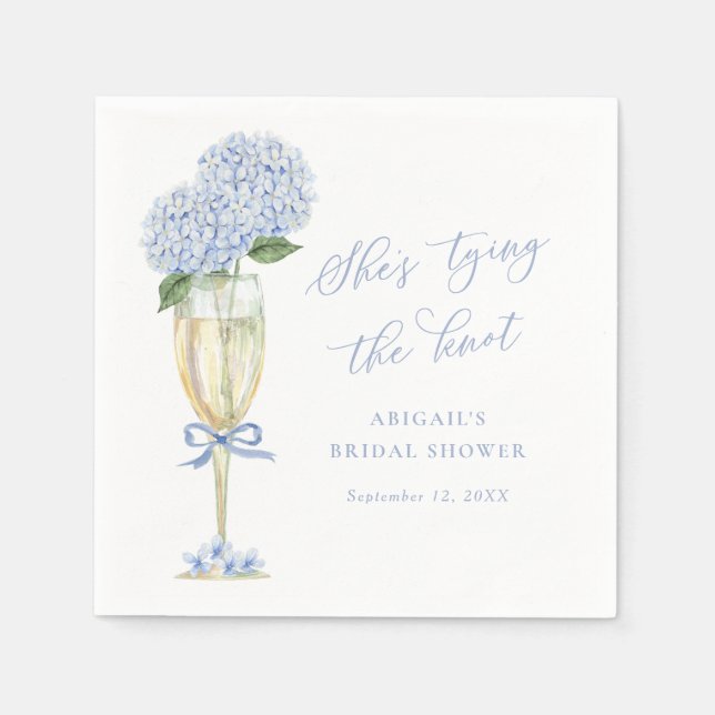 Blue Hydrangea Tying the Knot Personalized Napkins (Front)