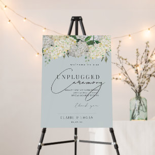 Blue Hydrangea Unplugged Ceremony Wedding Welcome Foam Board