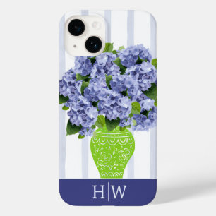  Blue Hydrangea Vase Stripe Monogram Coastal  Case-Mate iPhone 14 Case