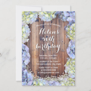 Blue Hydrangea Vintage Floral Birthday Party Invitation