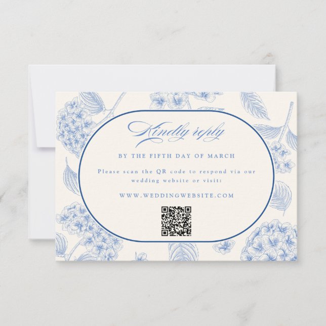 Blue Hydrangea Vintage Wedding  RSVP Card (Front)