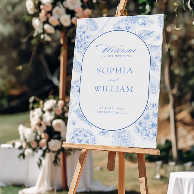 Blue Hydrangea Vintage Wedding Welcome Foam Board (Creator Uploaded)
