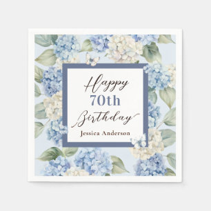 Blue Hydrangea Watercolor 70th Birthday Napkins